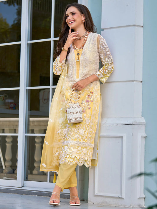 Kurta & Pant with Organza Embroidered Dupatta