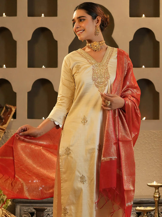 Straight Kurta & Pant with Self-Design